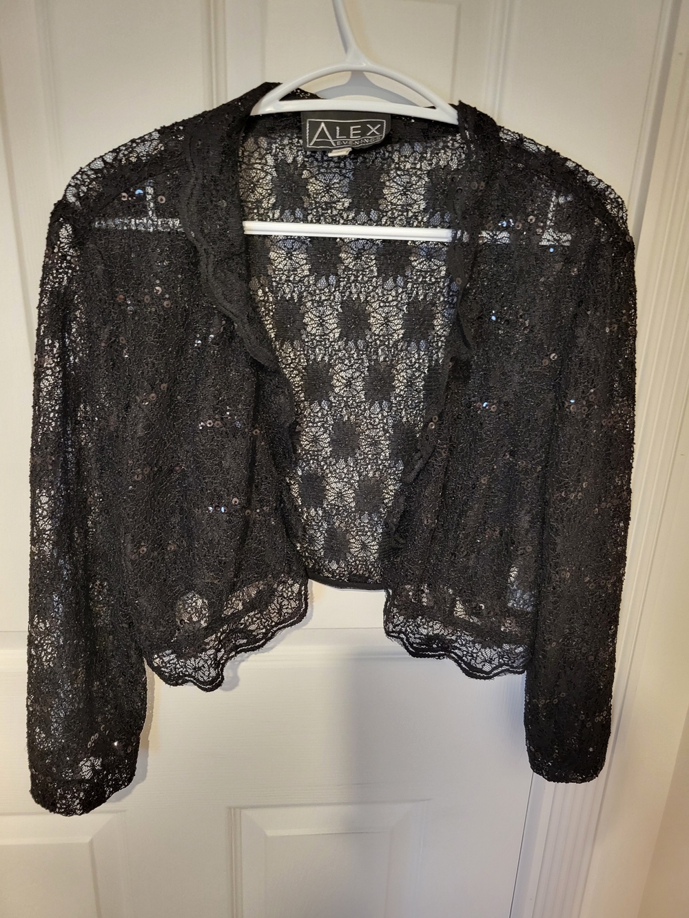 Alex Evenings Black Lace Sequin Bolero Jacket